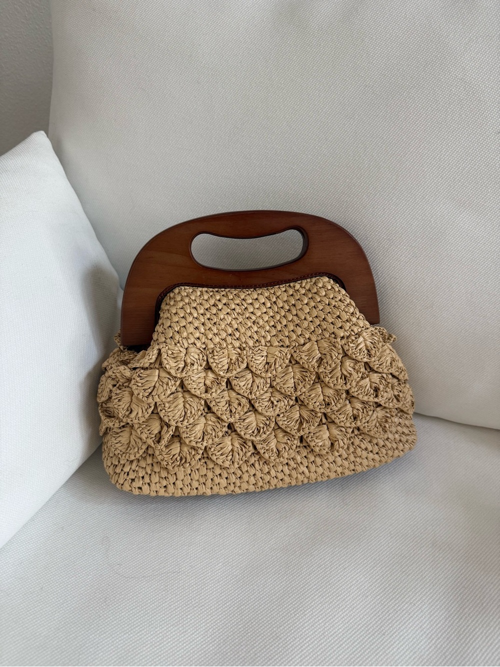 Patricia Nash Woven Raffia Handbag with Wooden Handle - Natural
